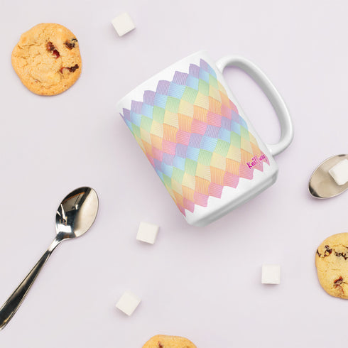Pastel Rainbow Entrelac Knitting Mug